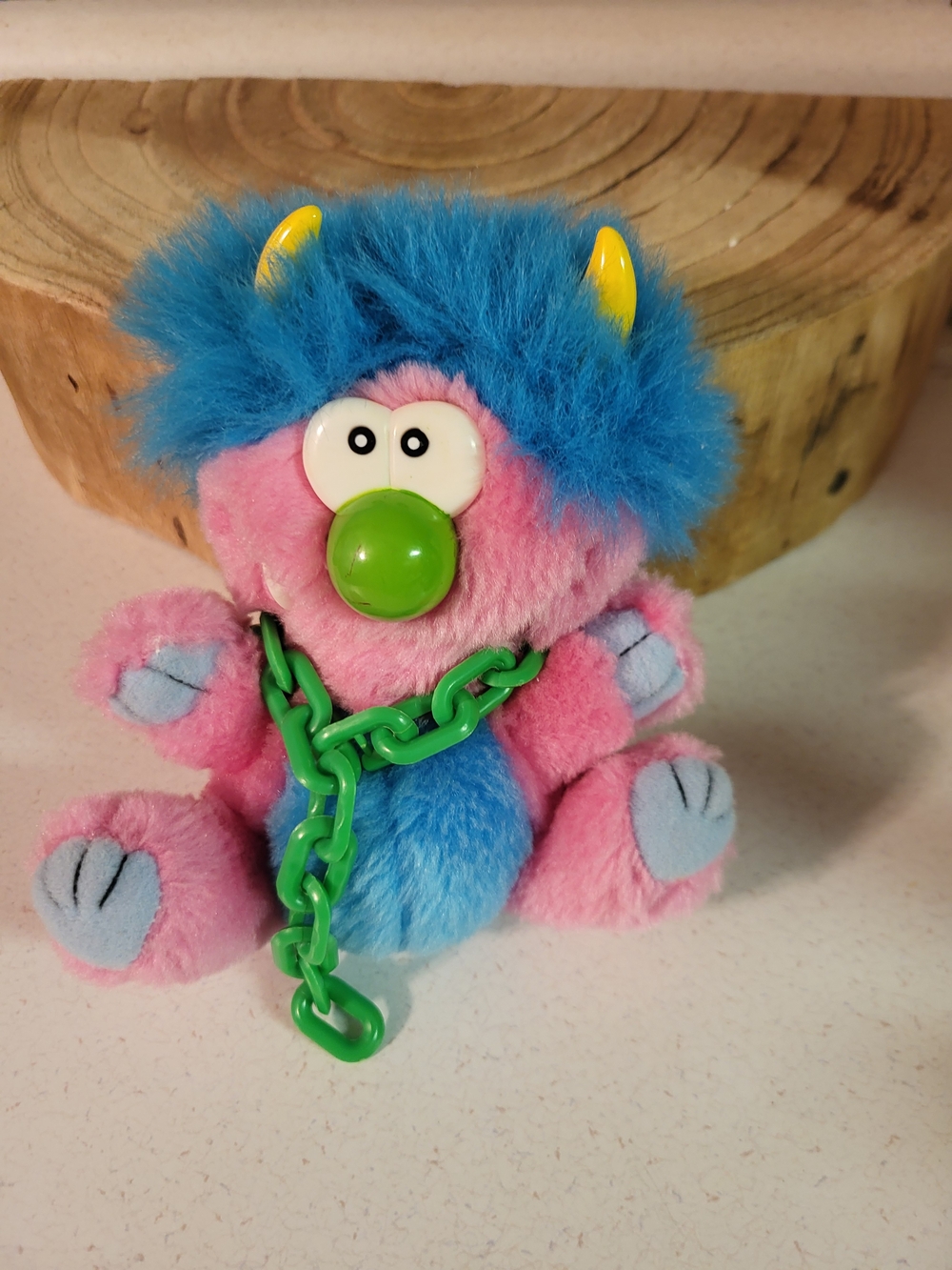 Vintage Kuddlee Uglee My Pet Monster 6" Plush w/Chain 1980s By Tara Toys
